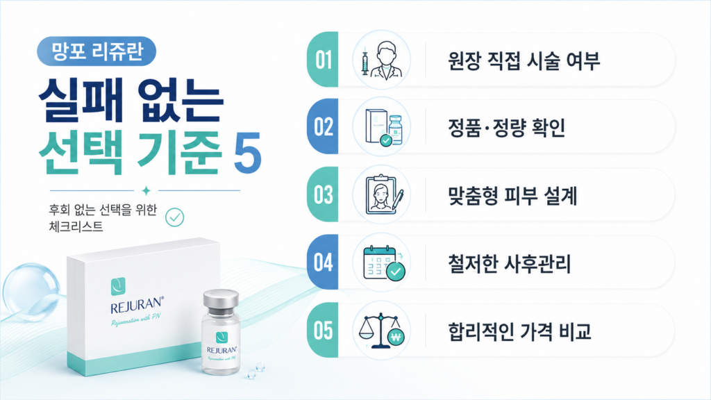 망포 리쥬란 시술 병원 선택을 위한 5가지 핵심 기준 요약 인포그래픽