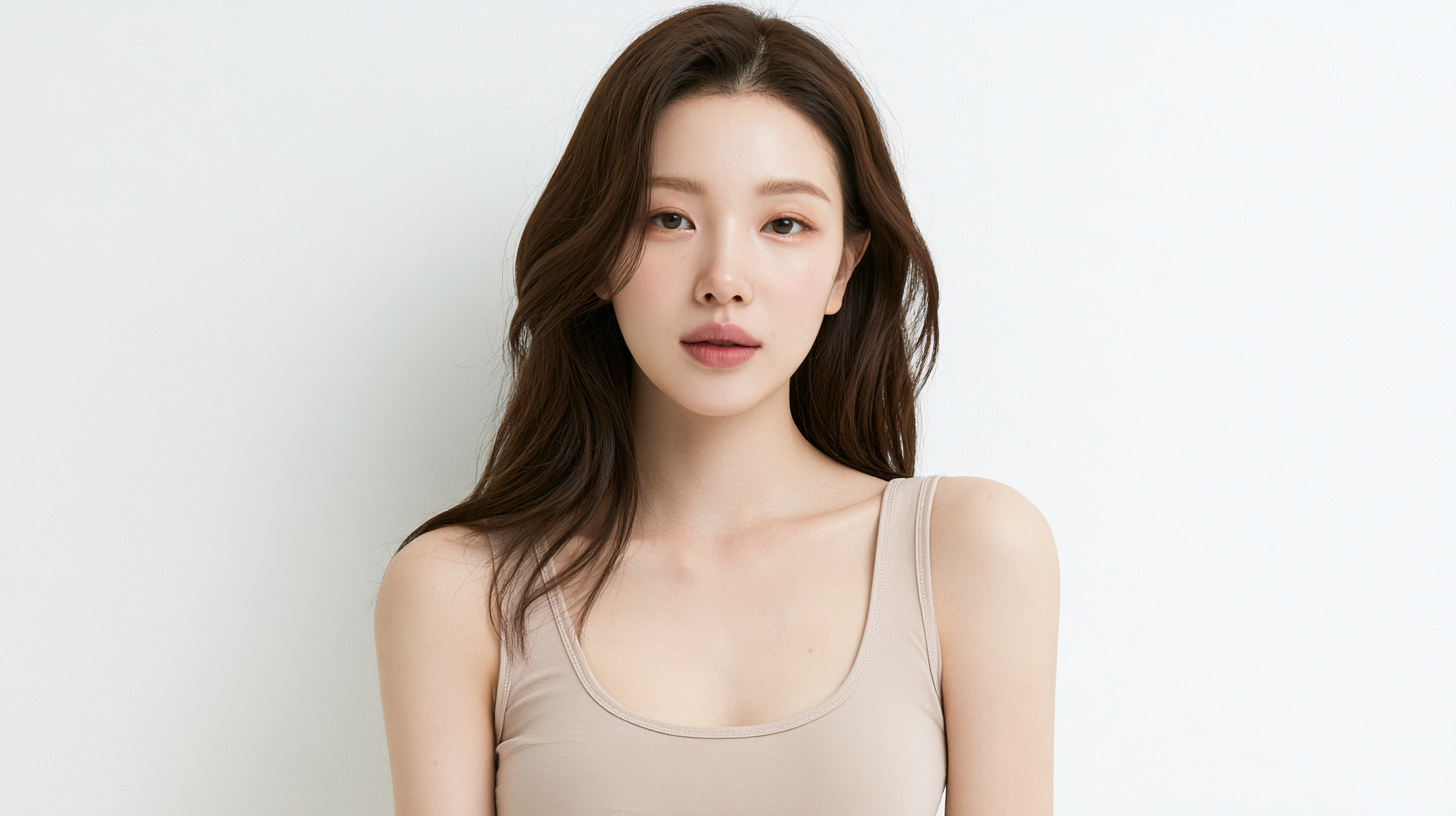 수원 소프웨이브 초음파 리프팅 정보를 안내하는 에디토리얼 분위기의 여성 모델, 맑은 피부 탄력과 잔주름 개선 무드