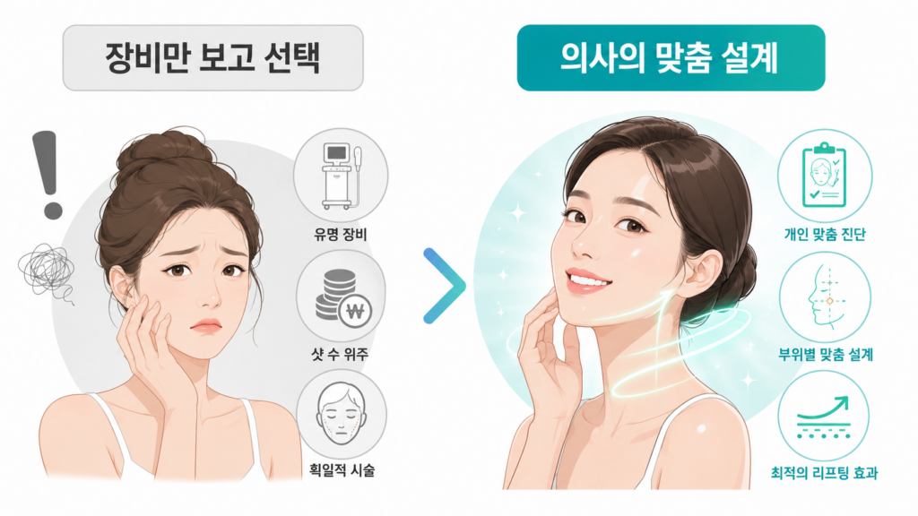 수원 온다리프팅 시술 시 의료진의 맞춤 설계에 따른 만족도 차이 비교 인포그래픽